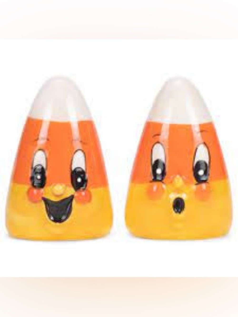 New Johanna Parker ceramic candy corn Halloween salt & pepper shakers